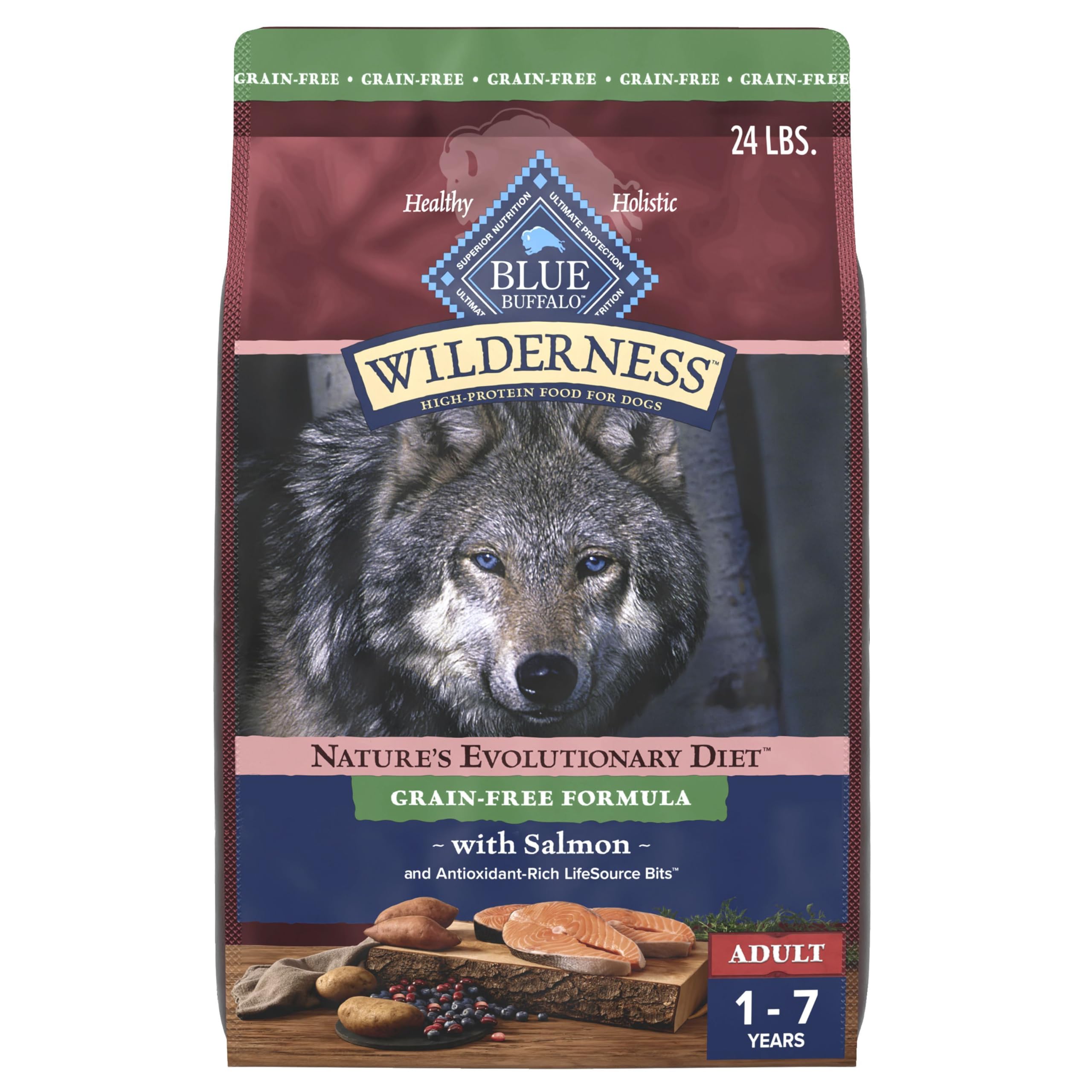 Blue Buffalo Wilderness salmon bag shows real salmon as the first ingredient.