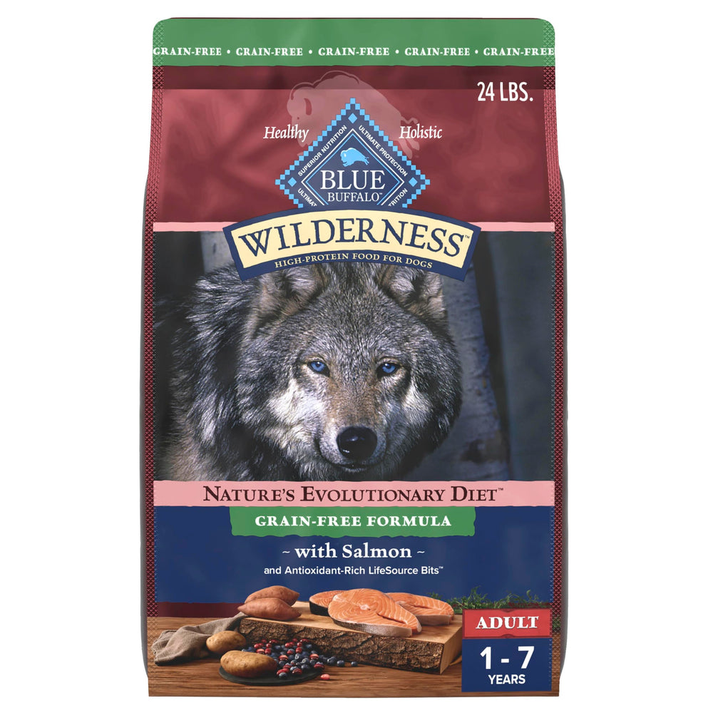 Blue Buffalo Wilderness salmon bag shows real salmon as the first ingredient.