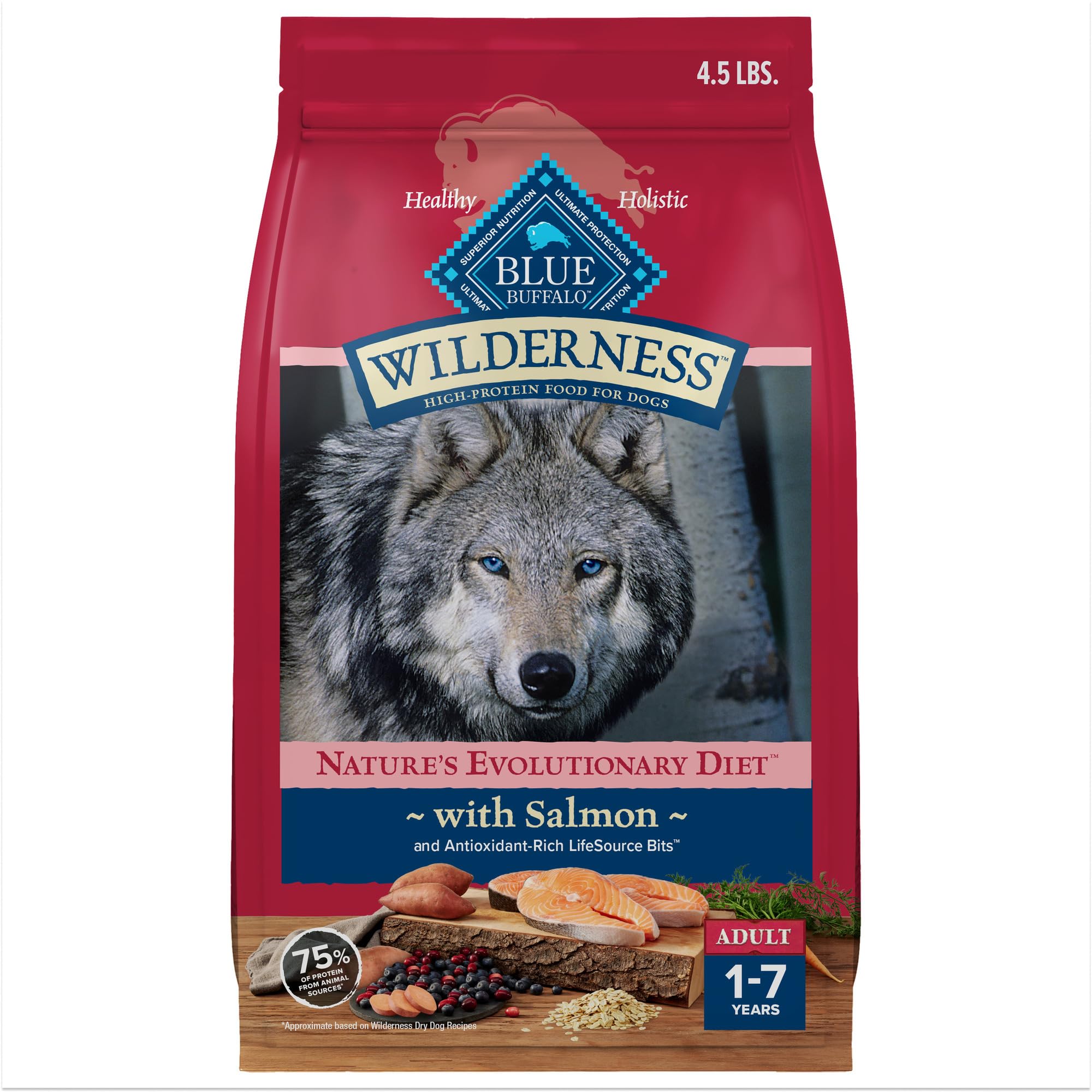 Blue Buffalo Wilderness with salmon first ingredient supports protein-rich nutrition for active dogs