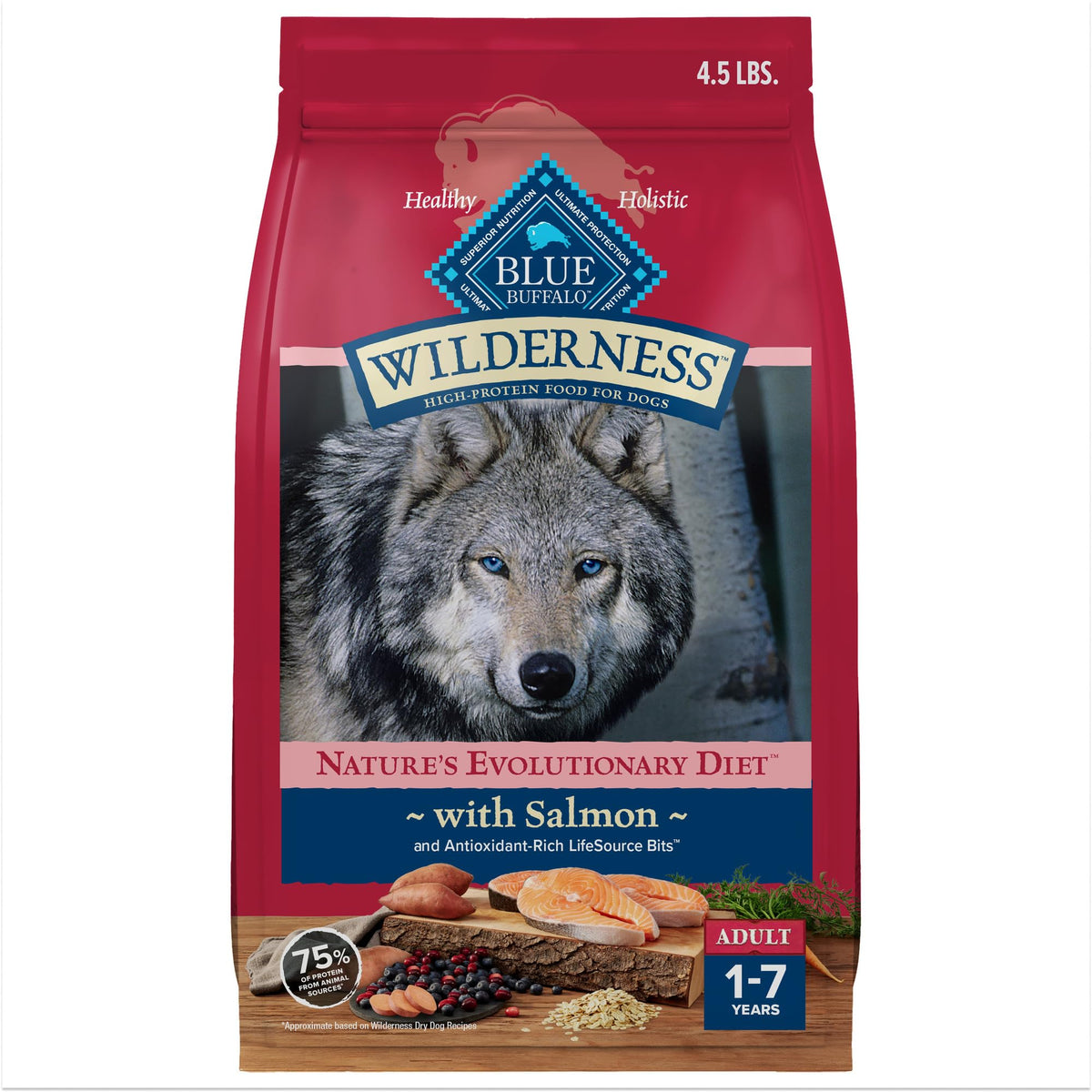 Blue Buffalo Wilderness with salmon first ingredient supports protein-rich nutrition for active dogs