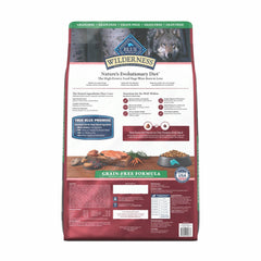 Blue Buffalo Wilderness salmon kibble close-up highlights grain-free formula.