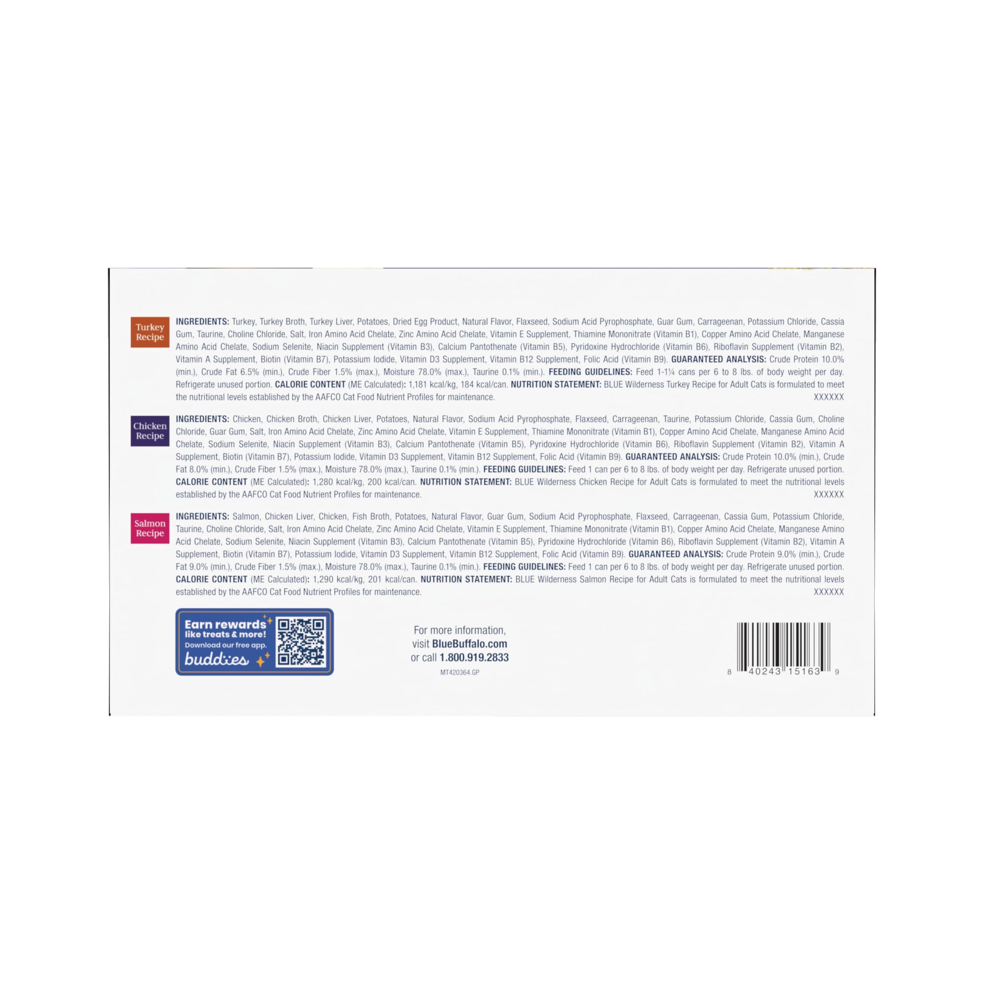 Blue Buffalo Wilderness Salmon Pate pack-shot showcases high-protein meal for active felines.