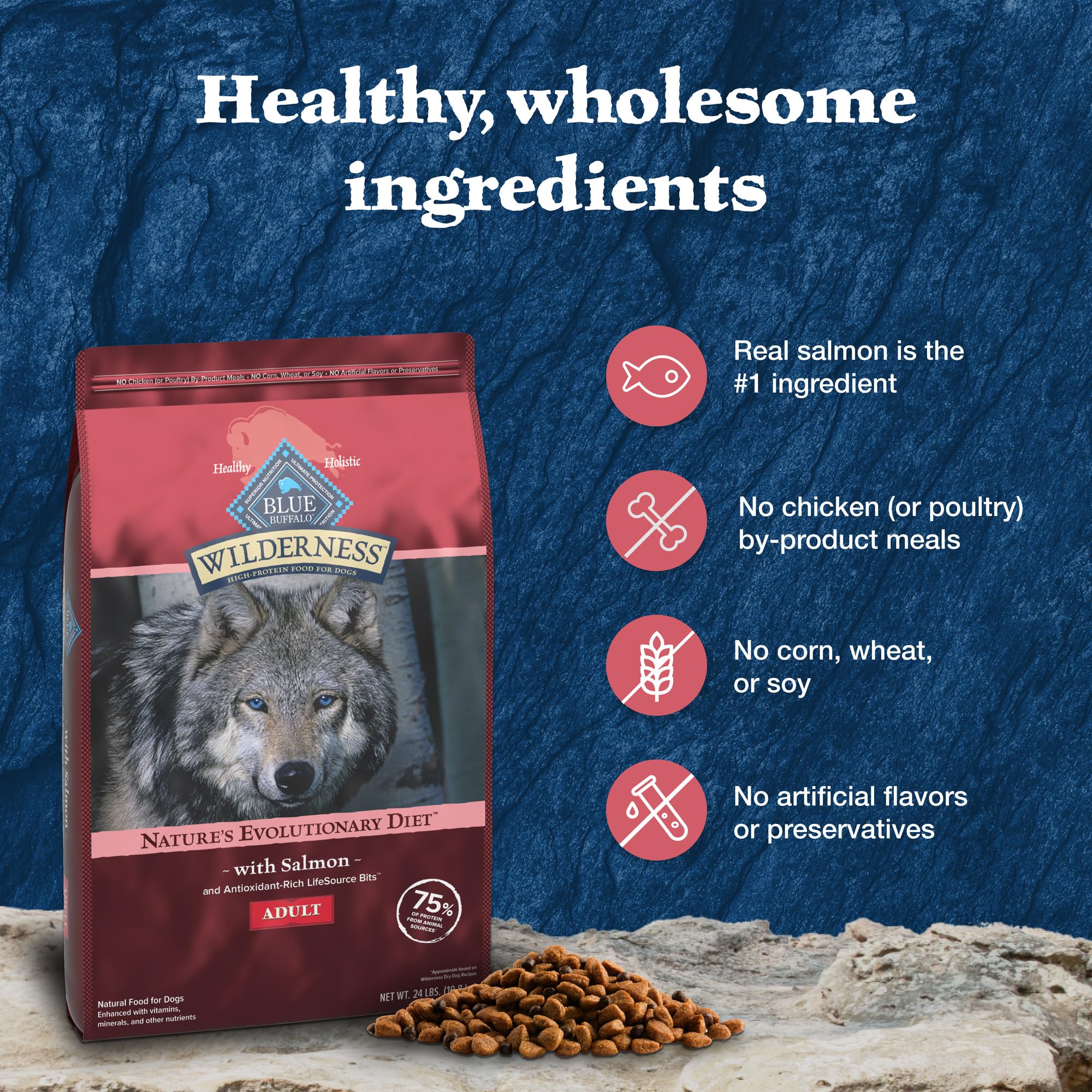 Blue Buffalo Wilderness Salmon Recipe no corn-wheat-soy for allergen-conscious feeding