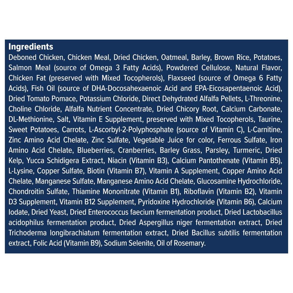 Blue Buffalo Wilderness Senior Chicken bag front highlights key benefits