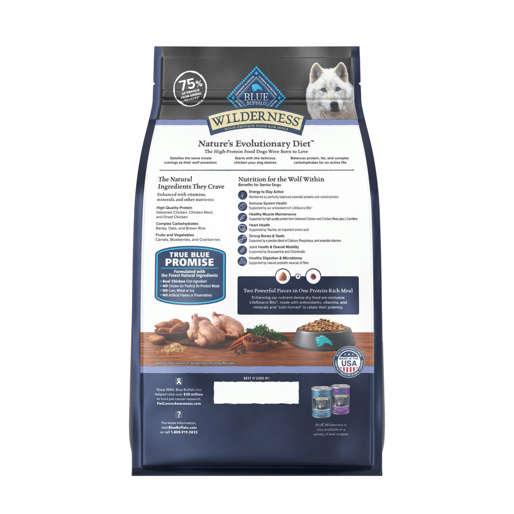 Closeup of kibble texture in Blue Buffalo Wilderness Senior formula for seniors