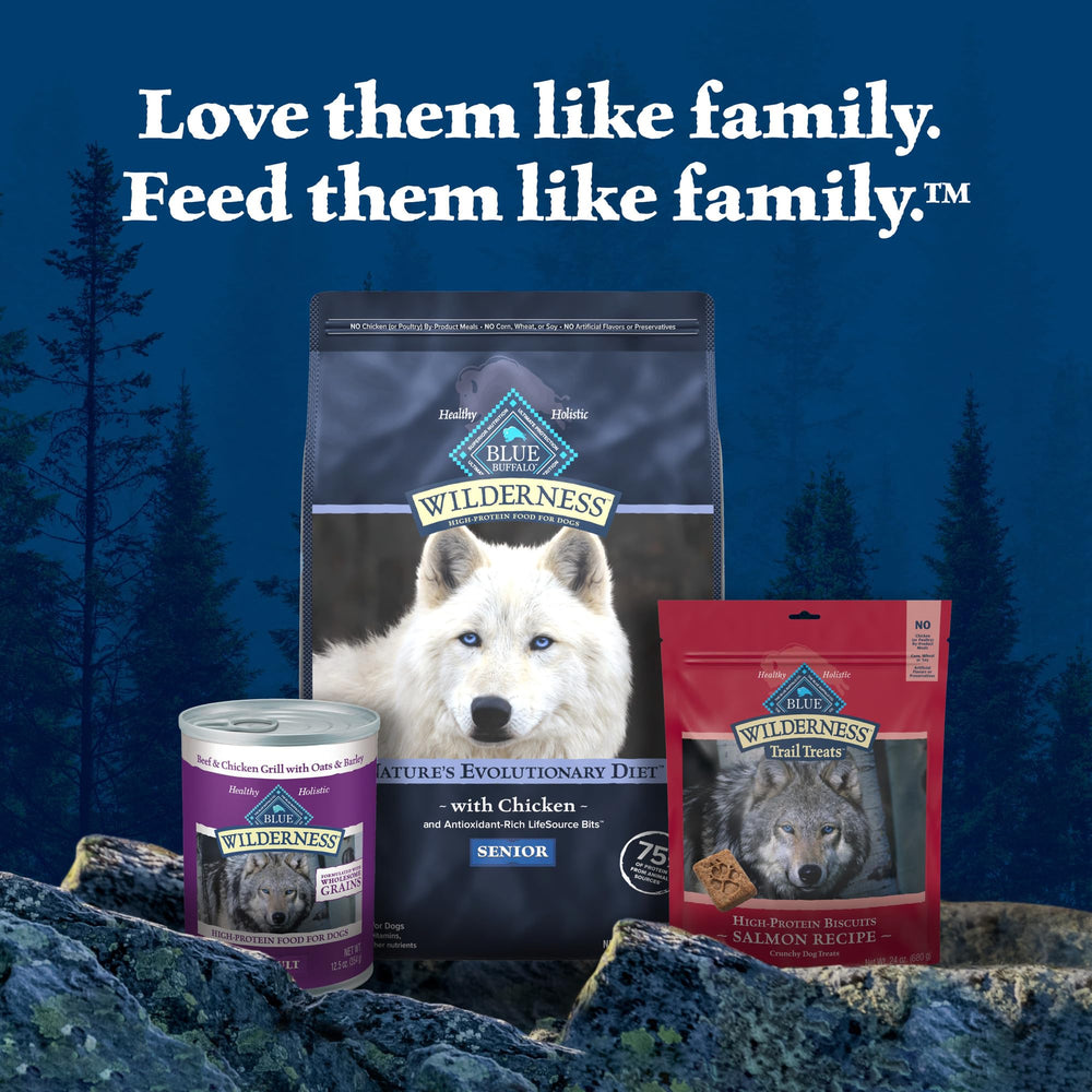 Enhanced packaging imagery of Blue Buffalo Wilderness Senior highlights key ingredients.