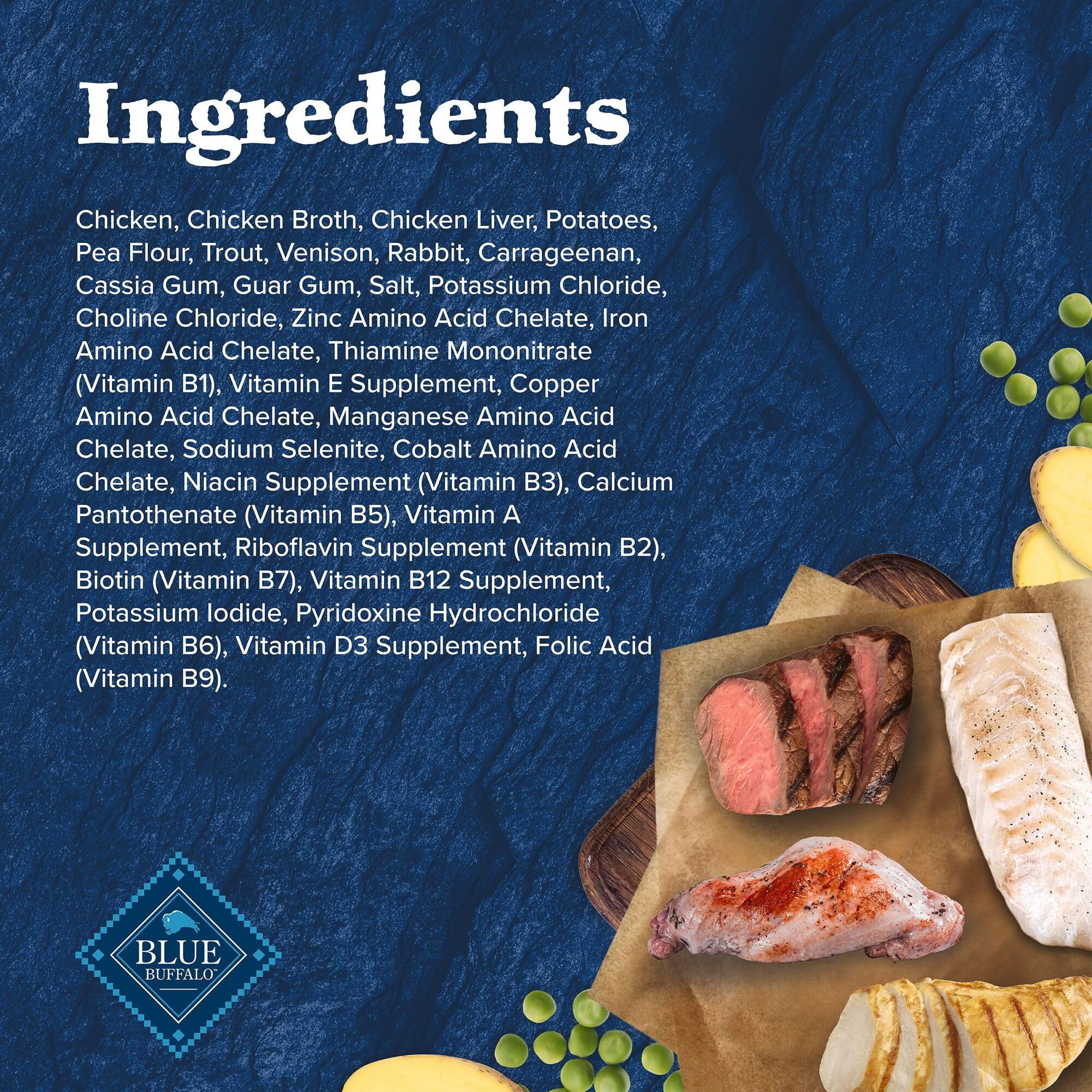 Blue Buffalo Wilderness serving options illustrate mixing with dry food.