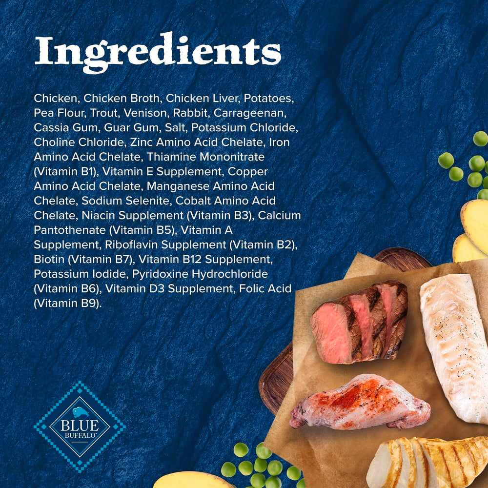 Blue Buffalo Wilderness serving options illustrate mixing with dry food.