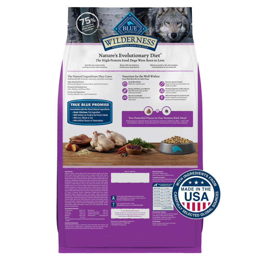Blue Buffalo Wilderness kibble closeup highlighting compact small bites for easy feeding.