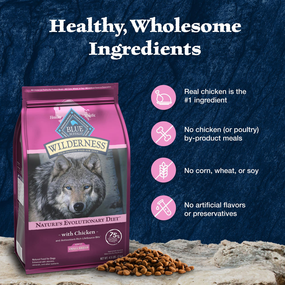 Chicken recipe bag graphic in Blue Buffalo Wilderness small-breed product