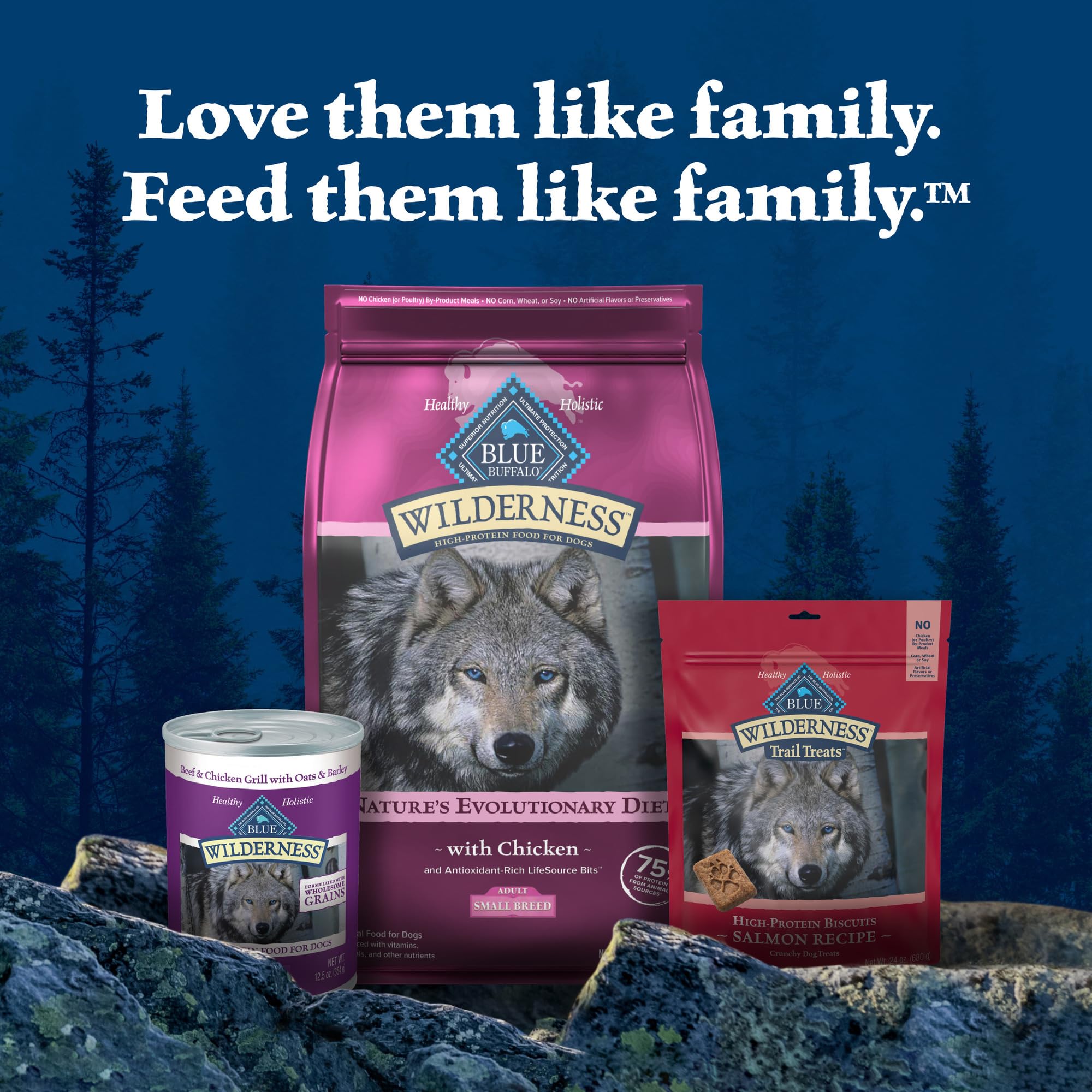 Crunchy kibble close-up from Blue Buffalo Wilderness small-breed formula