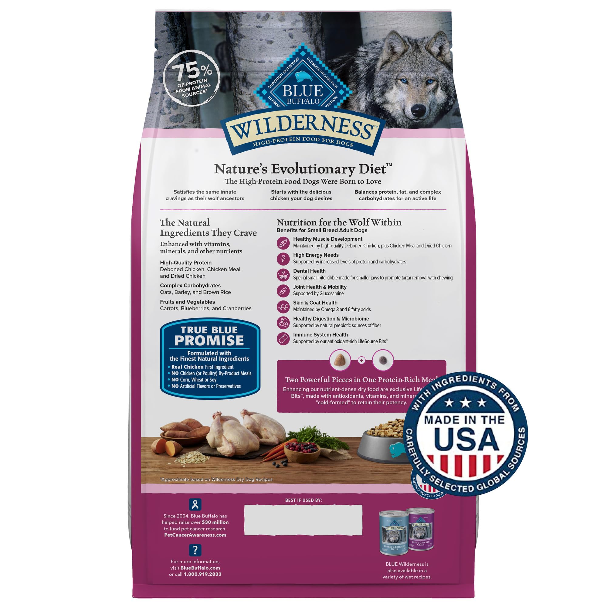 High-protein Blue Buffalo Wilderness small-breed kibble for small dogs