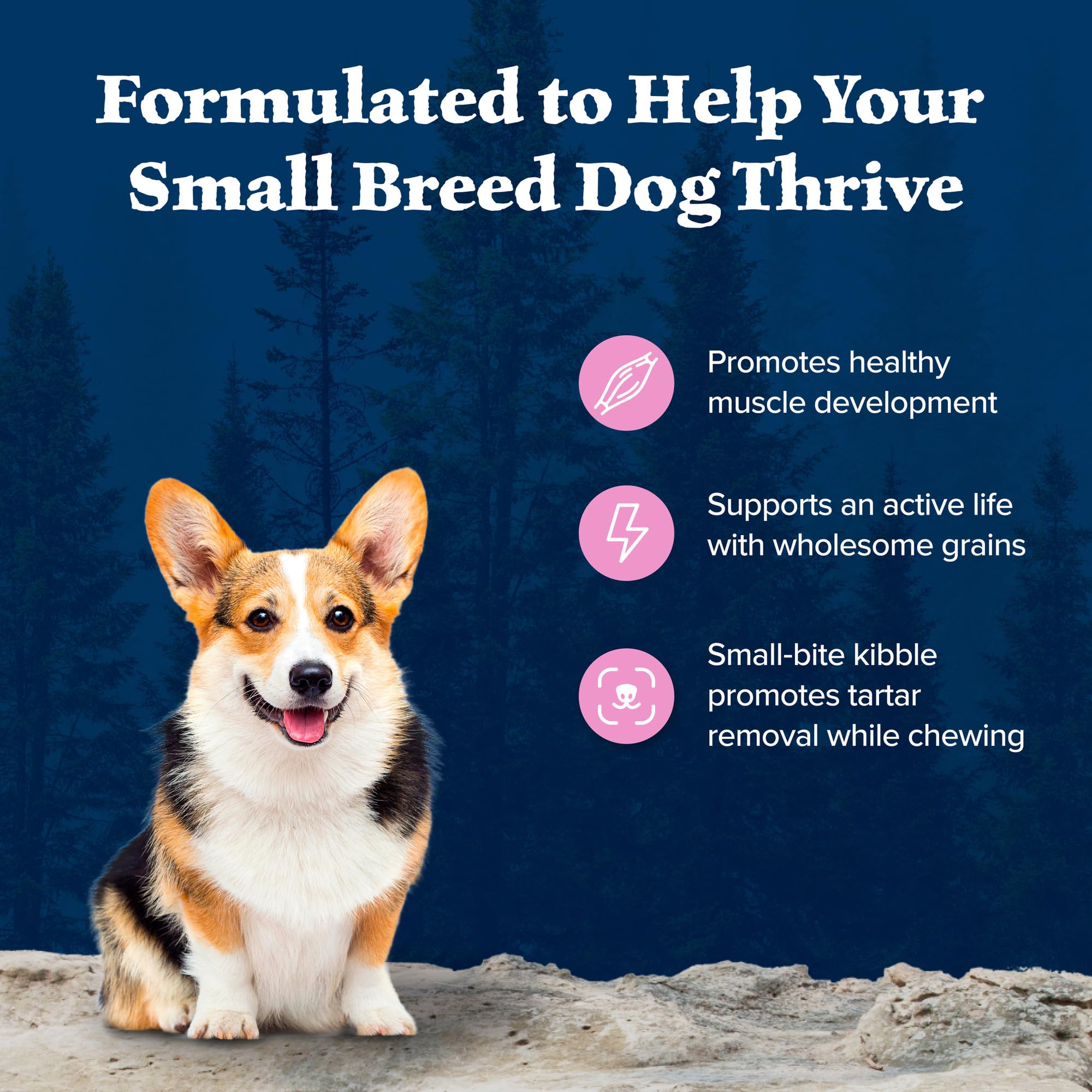 No corn, wheat, or soy in Blue Buffalo Wilderness small-breed formula