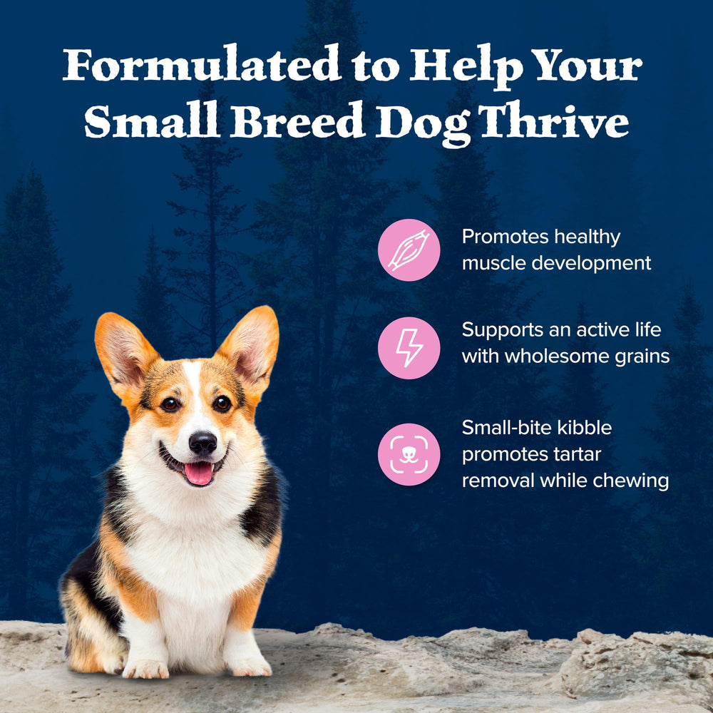 No corn, wheat, or soy in Blue Buffalo Wilderness small-breed formula