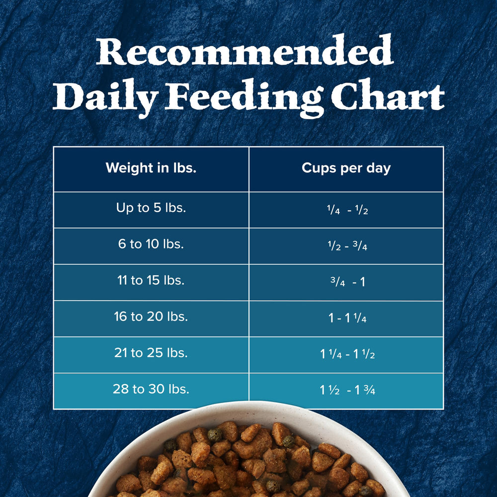 Serving bowl with Blue Buffalo Wilderness small-breed kibble ready to serve
