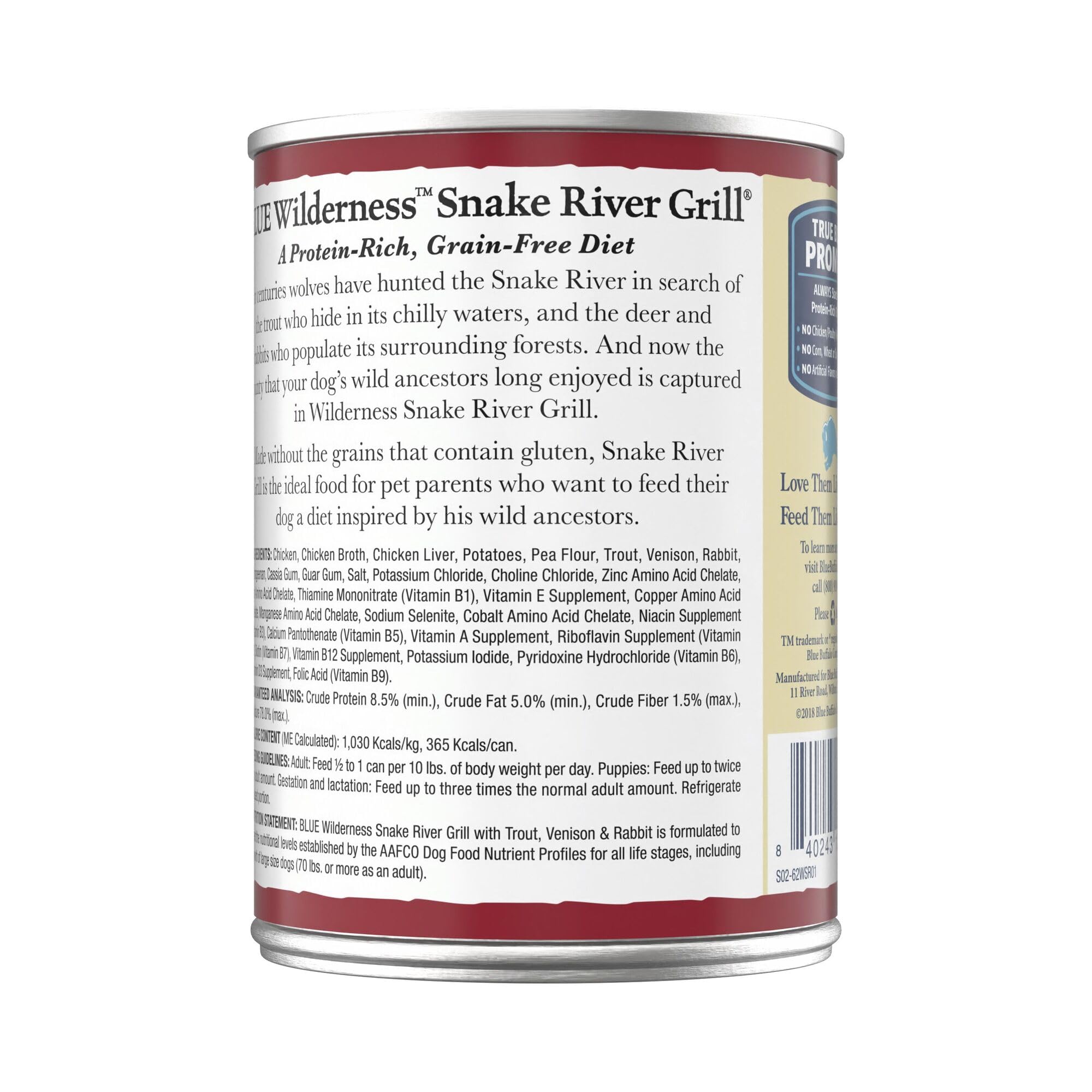 Blue Buffalo Wilderness trout-venison-rabbit ingredients highlight protein-rich sources.