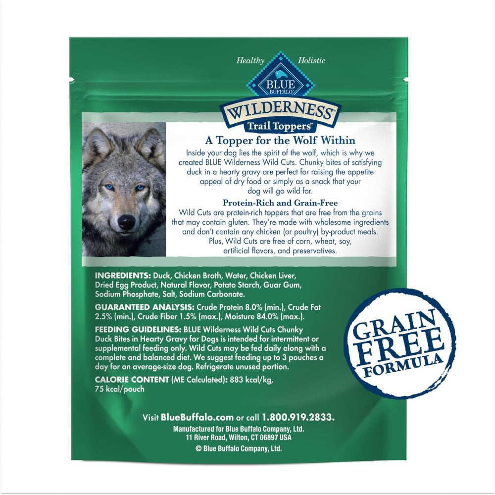Blue Buffalo Wilderness Trail Toppers Hearty Gravy ducks bites aroma