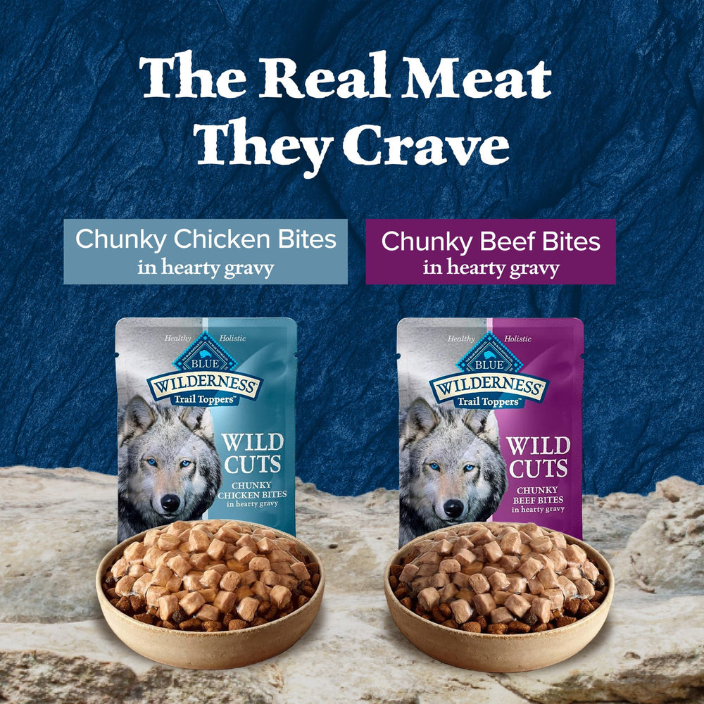 Blue Buffalo Wilderness Trail Toppers chicken bites pouch-open shot for easy serving