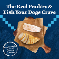 Blue Buffalo Wilderness Trout piece signals protein variety for balanced meals