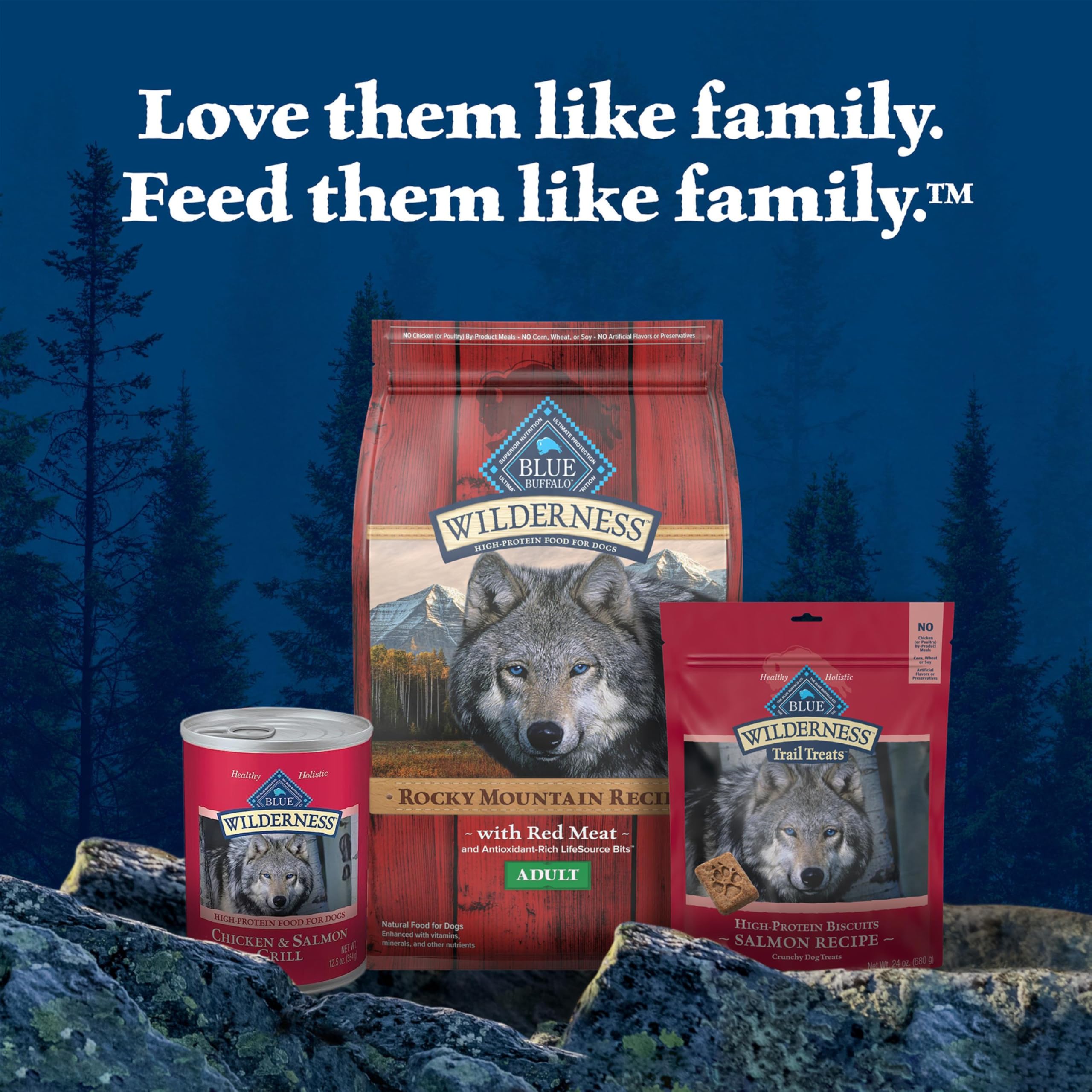Twelve-can pack of Blue Buffalo Wilderness wet dog food for convenient feeding.