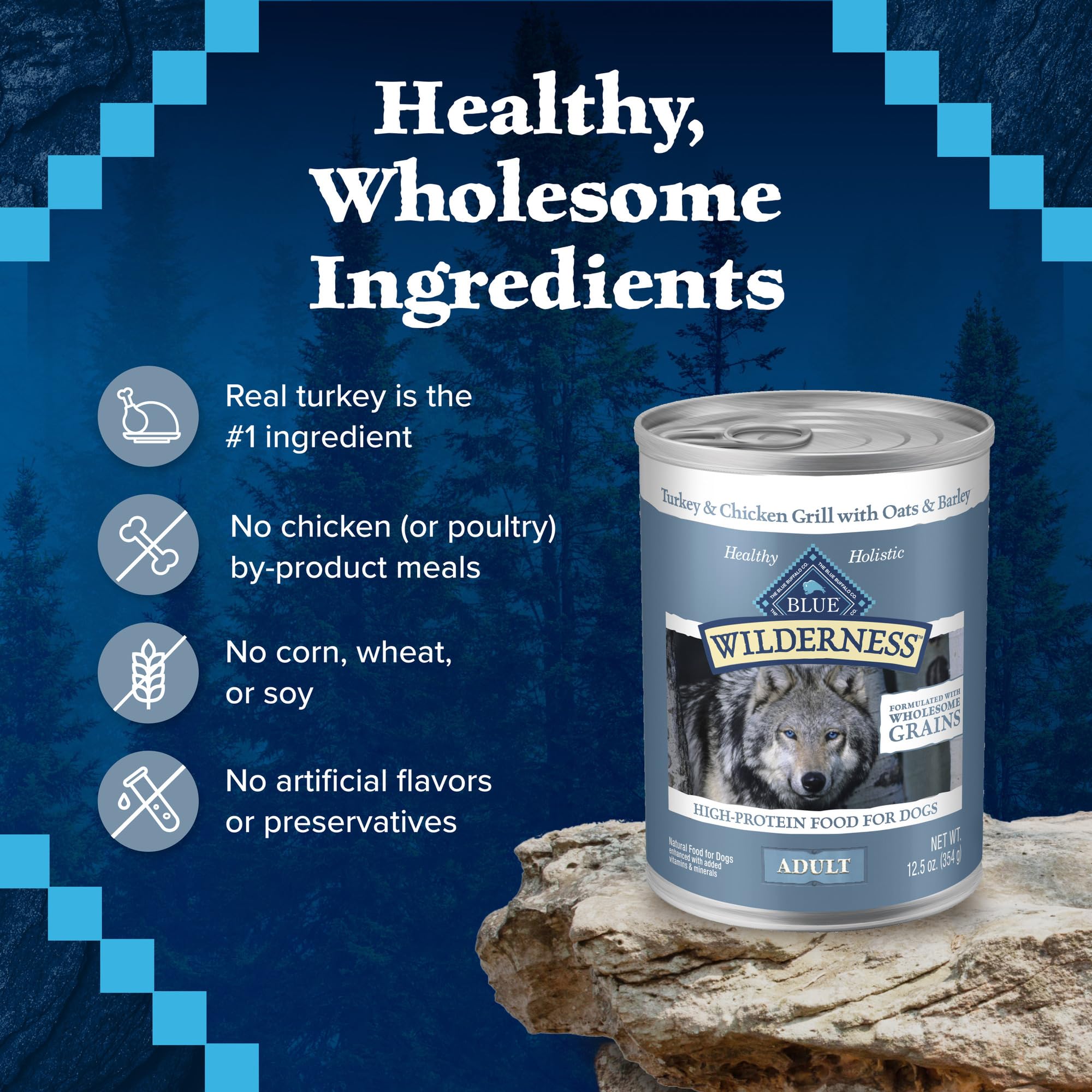 Blue Buffalo Wilderness high-protein recipe supports an active lifestyle.