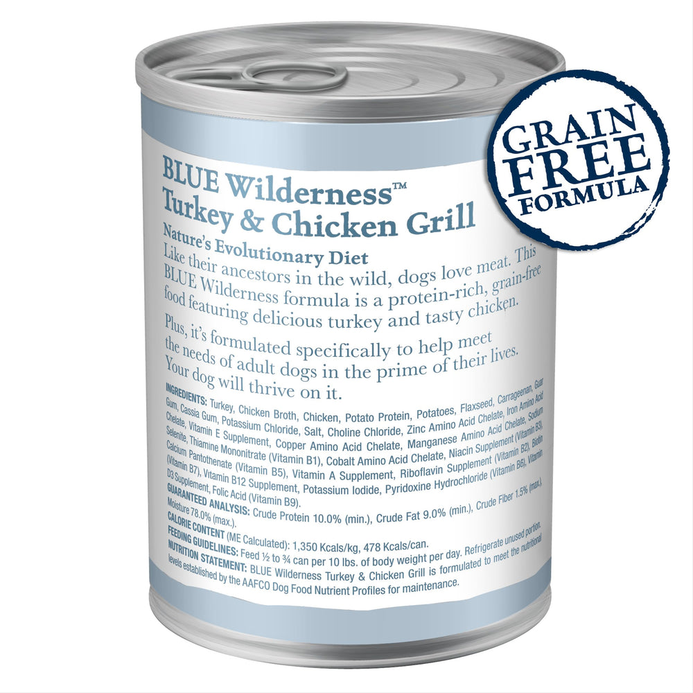 Blue Buffalo Wilderness wet dog food serving bowl ready for mealtime.