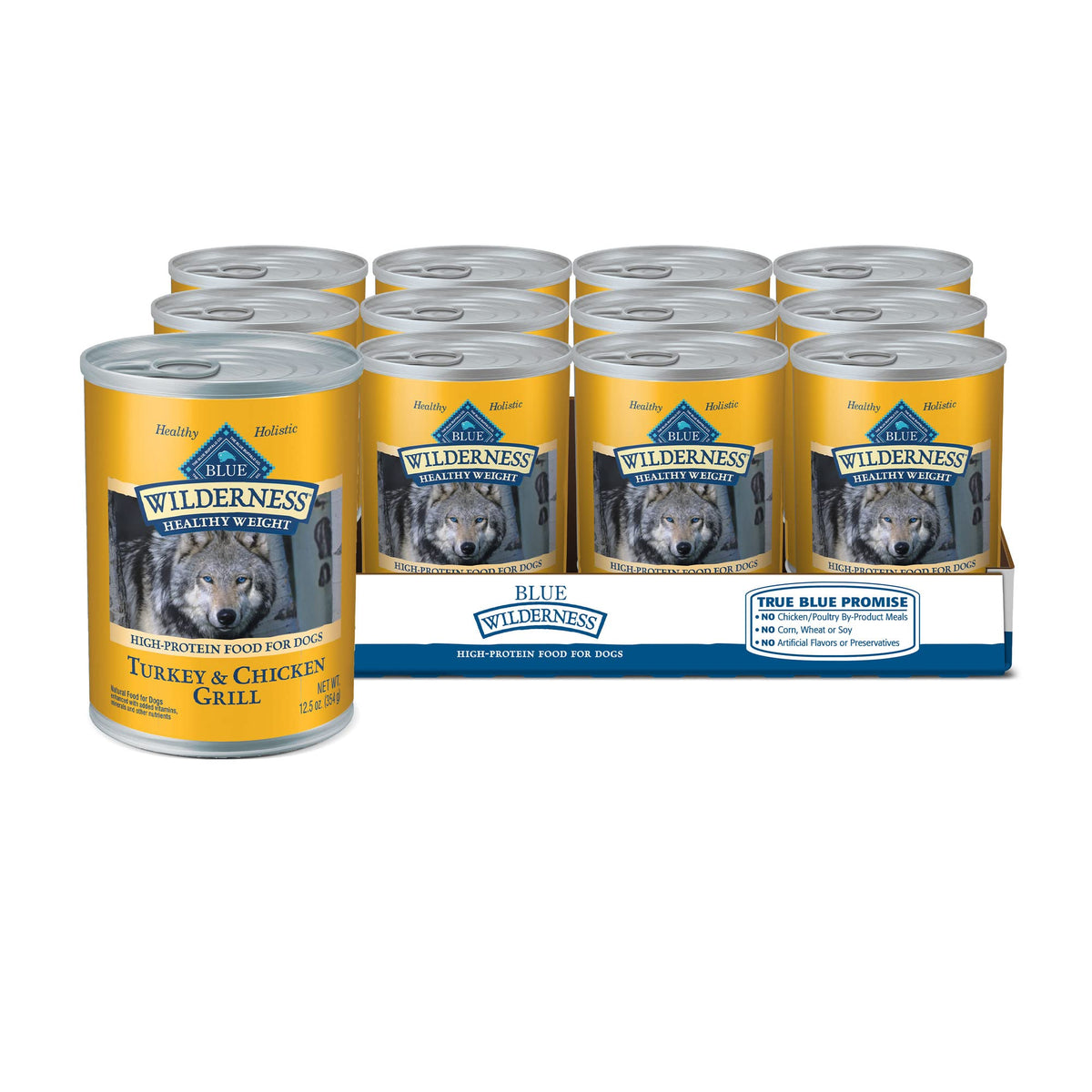Blue Buffalo Wilderness turkey-chicken can image, real protein first ingredient for active dogs