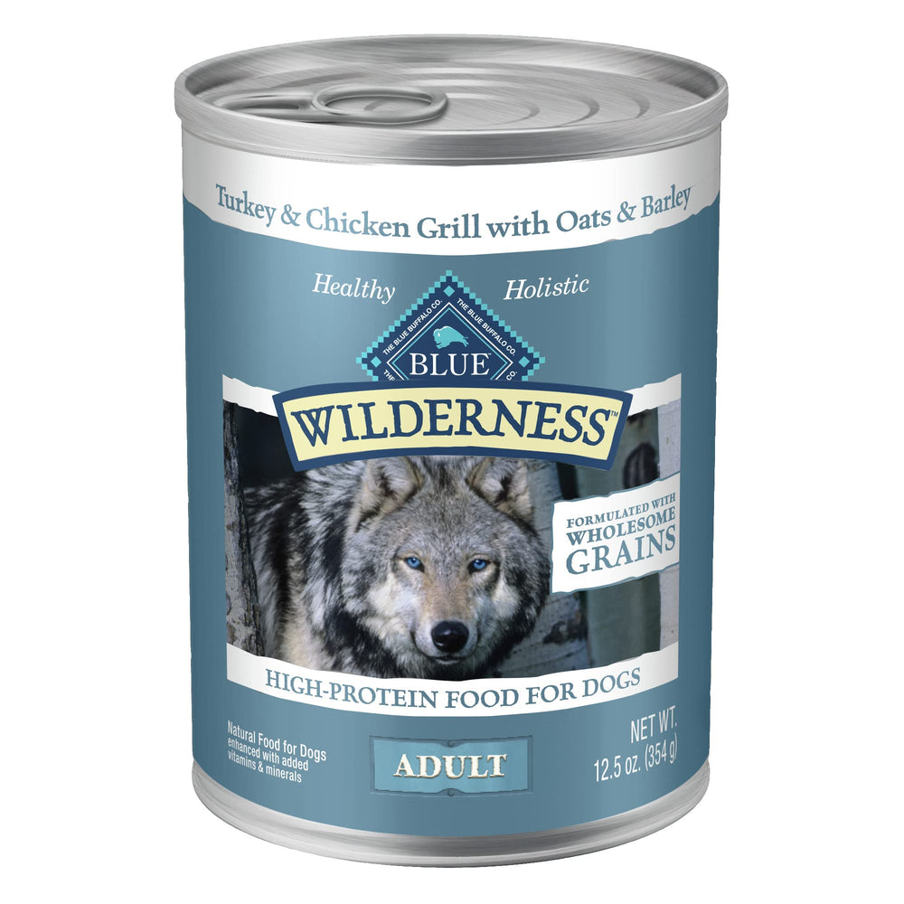 Blue Buffalo Wilderness wet food with turkey-first-ingredient promotes protein-forward meals.