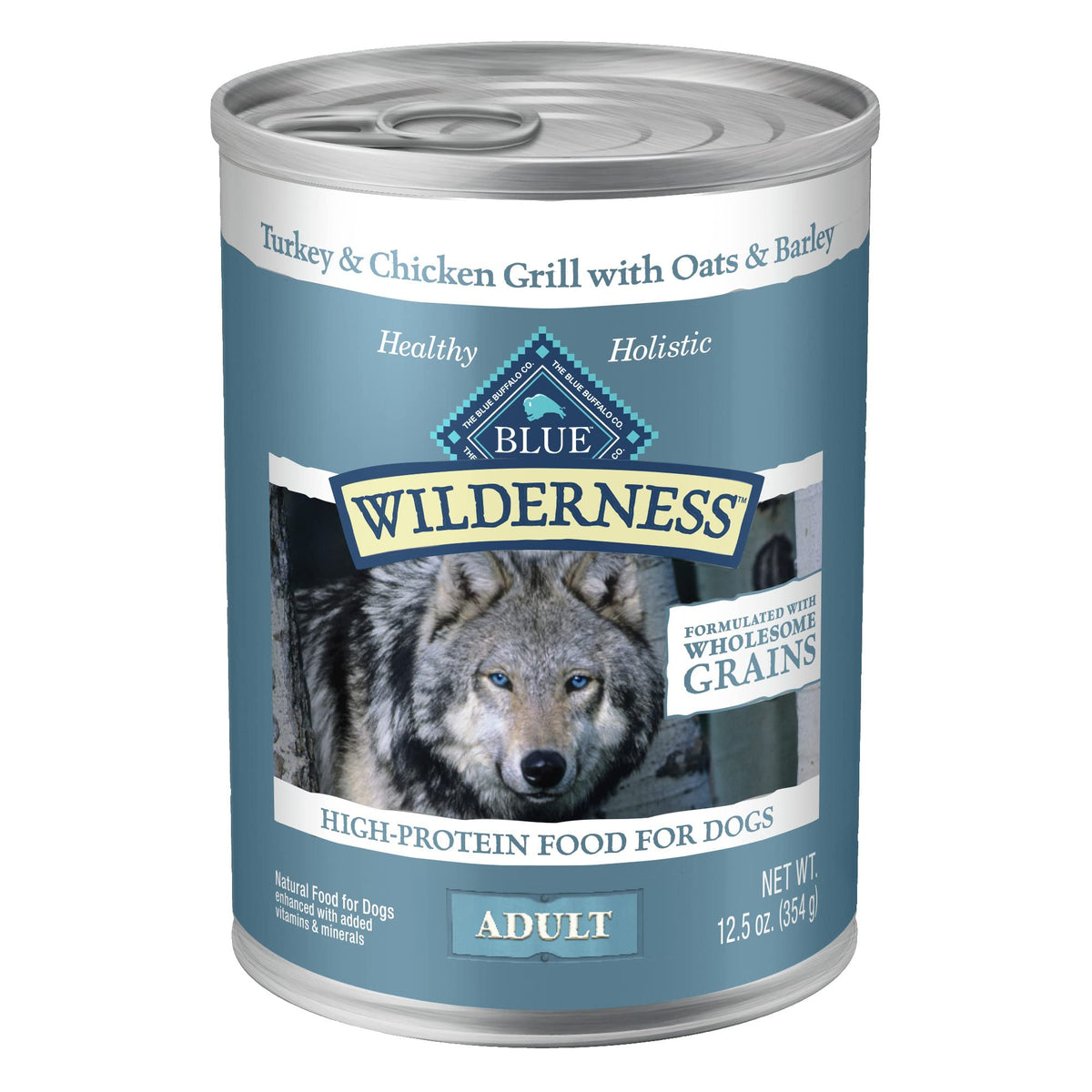 Blue Buffalo Wilderness wet food with turkey-first-ingredient promotes protein-forward meals.