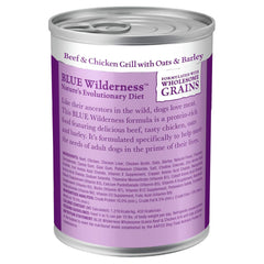 Blue Buffalo Wilderness wholesome-grains label; balanced energy with complex carbohydrates.
