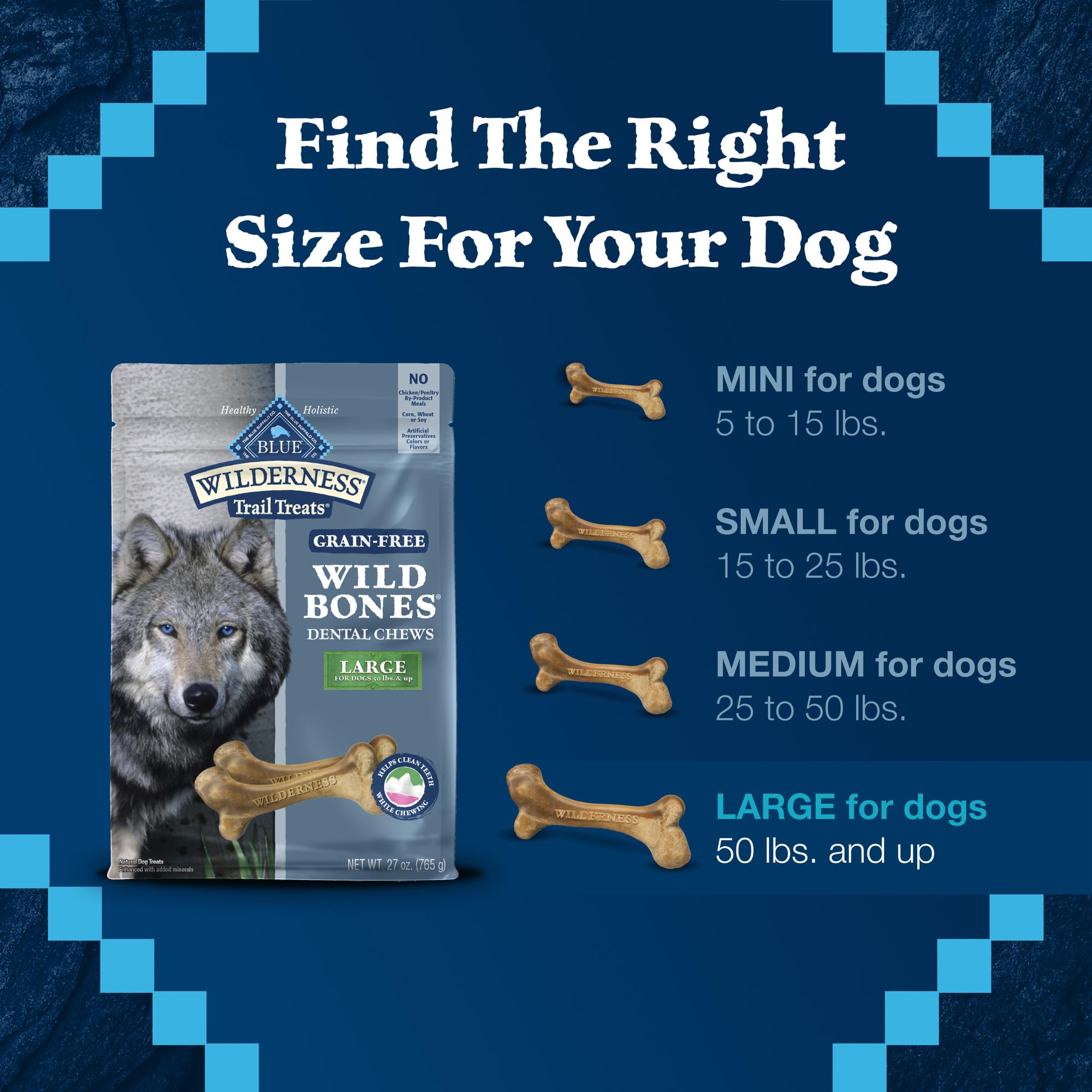 Blue Buffalo Wilderness Wild Bones large dental chew bone size visual