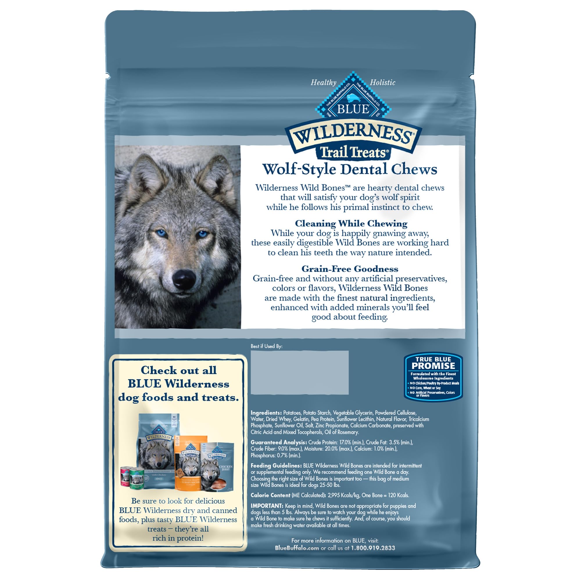 Close-up of texture on Blue Buffalo Wild Bones dental chew.