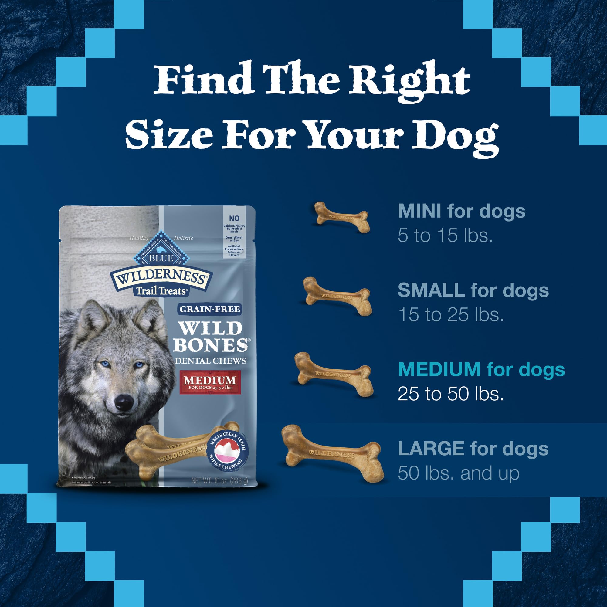 Natural, crunchy texture ideal for medium dogs.