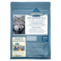Blue Buffalo Wilderness Wild Bones Medium Dental Chews close-up highlight grain-free formula.