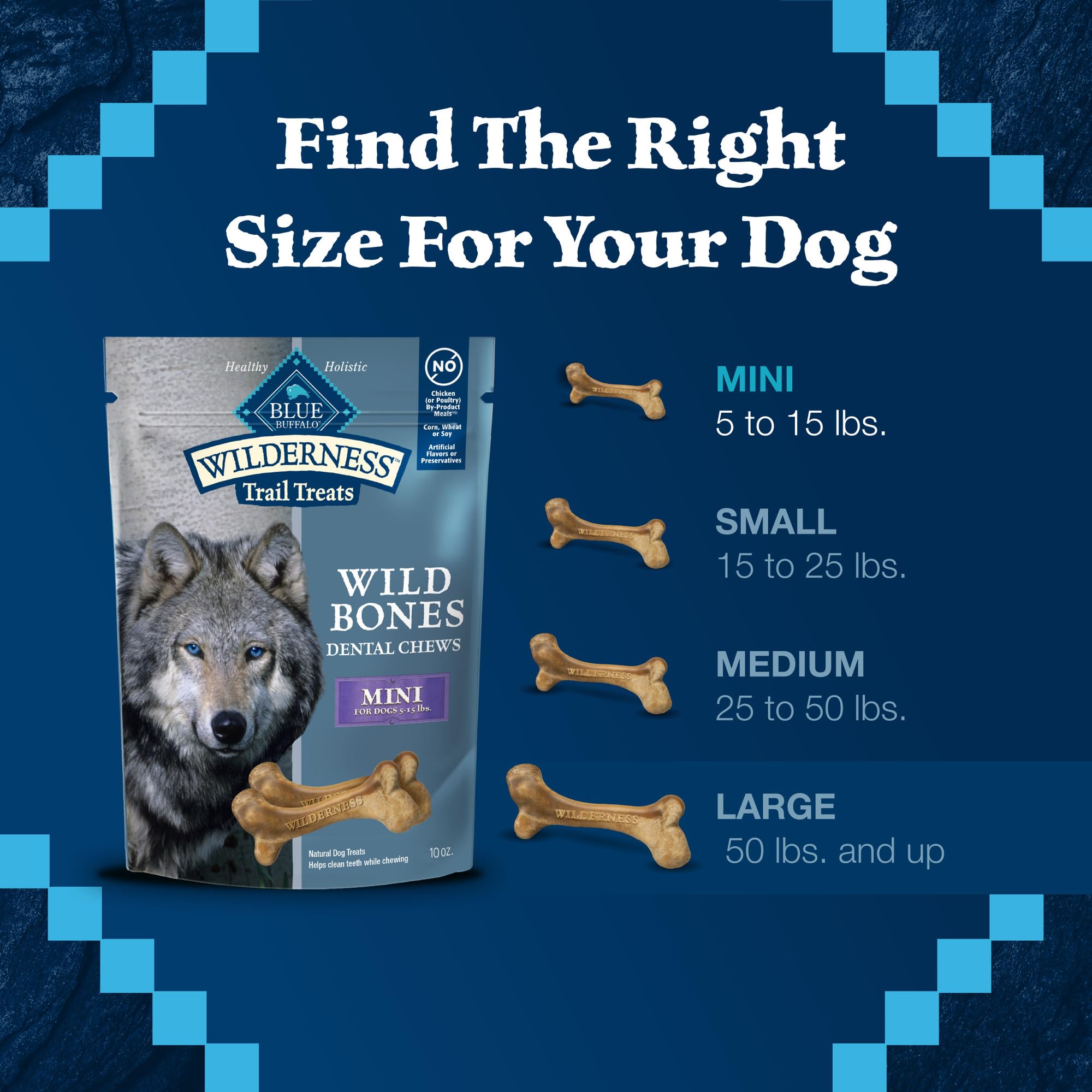Breath-freshening potential shown by Blue Buffalo Wilderness Wild Bones Mini Dental Chews for pets.