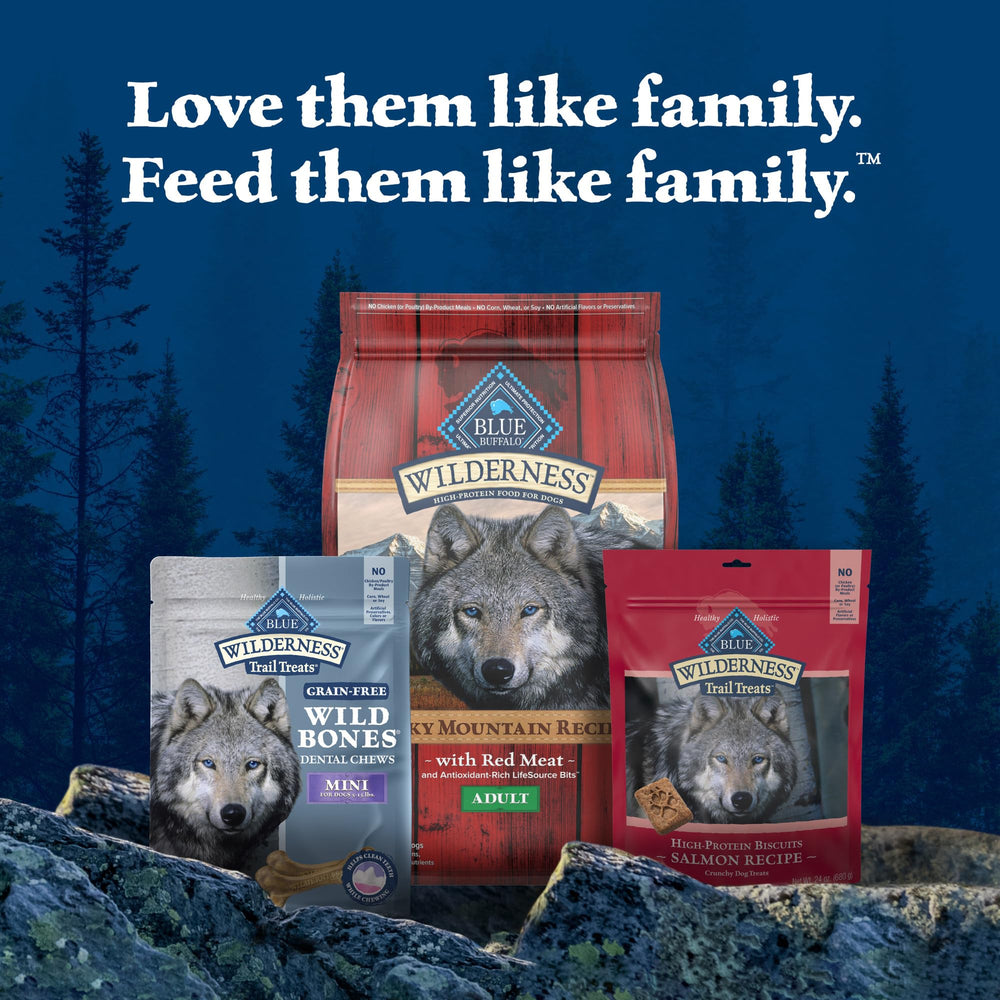 Blue Buffalo Wilderness Wild Bones Mini Dental Chew breath-freshening cue illustration.