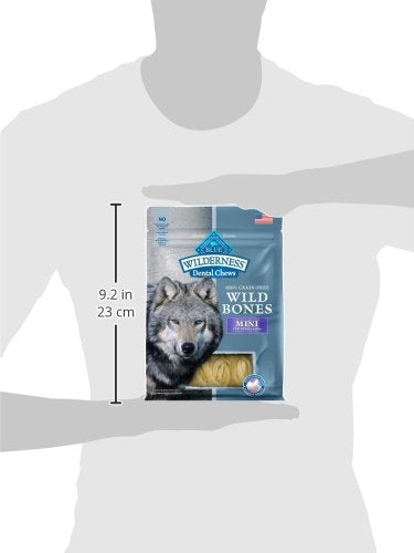 Close-up texture of Blue Buffalo Wilderness Wild Bones Mini Dental Chew showing crunchy grain-free formula.