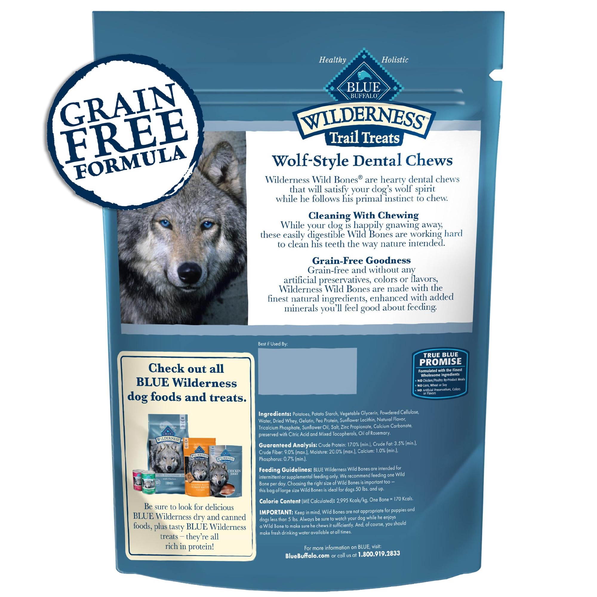 Blue Buffalo Wilderness Wild Bones Mini Dental Chews dog chewing satisfies a small-dog chewing instinct.