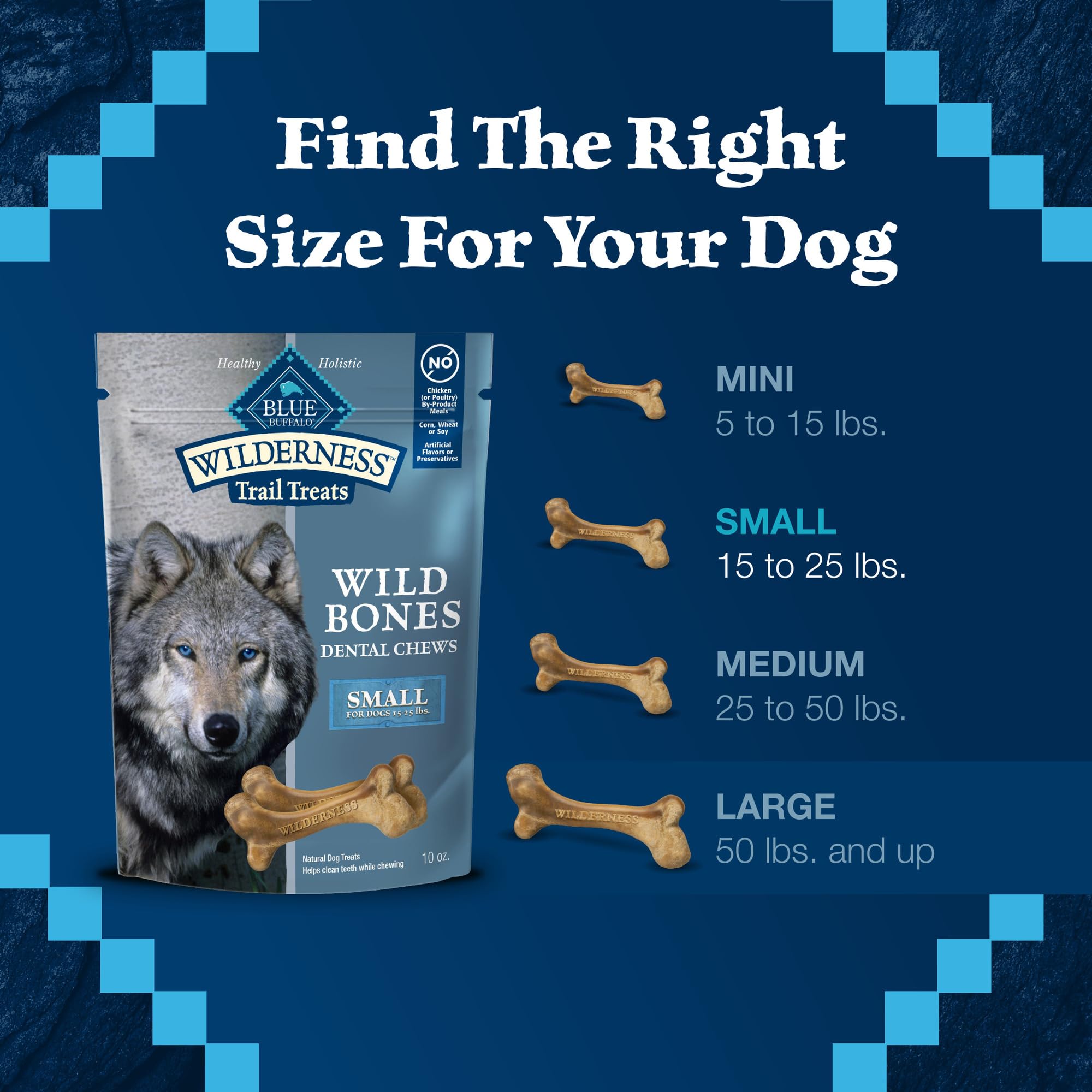 Blue Buffalo Wilderness Wild Bones Small Dental Chew bone-shaped treat for dogs.