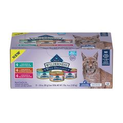 Blue Buffalo Wilderness chicken-turkey 3oz can, protein-packed meal for active cats.