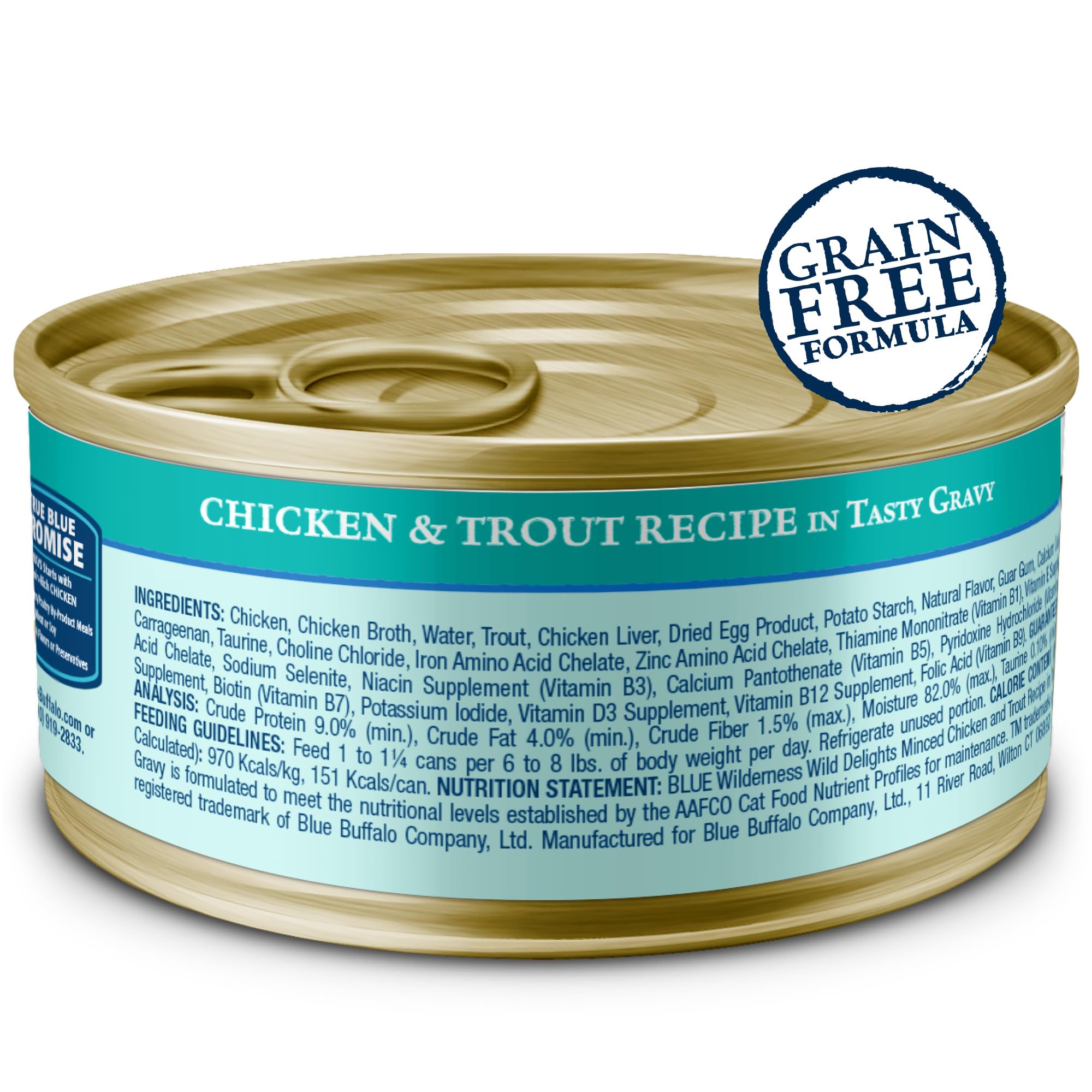 Blue Buffalo Wilderness minced texture close-up in gravy, highlighting protein-packed bite.