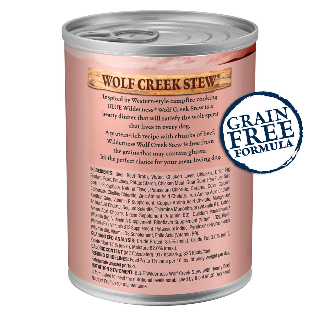 Close-up of tender beef chunks in savory gravy dogs love from Blue Buffalo Wilderness Wolf Creek Stew