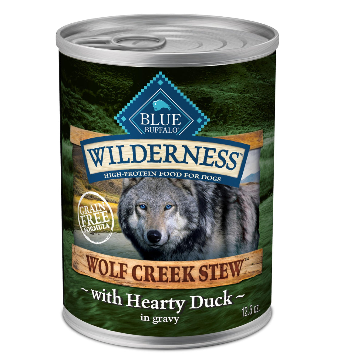 Blue Buffalo Wilderness Wolf Creek Stew with duck chunks in gravy for a protein-rich meal