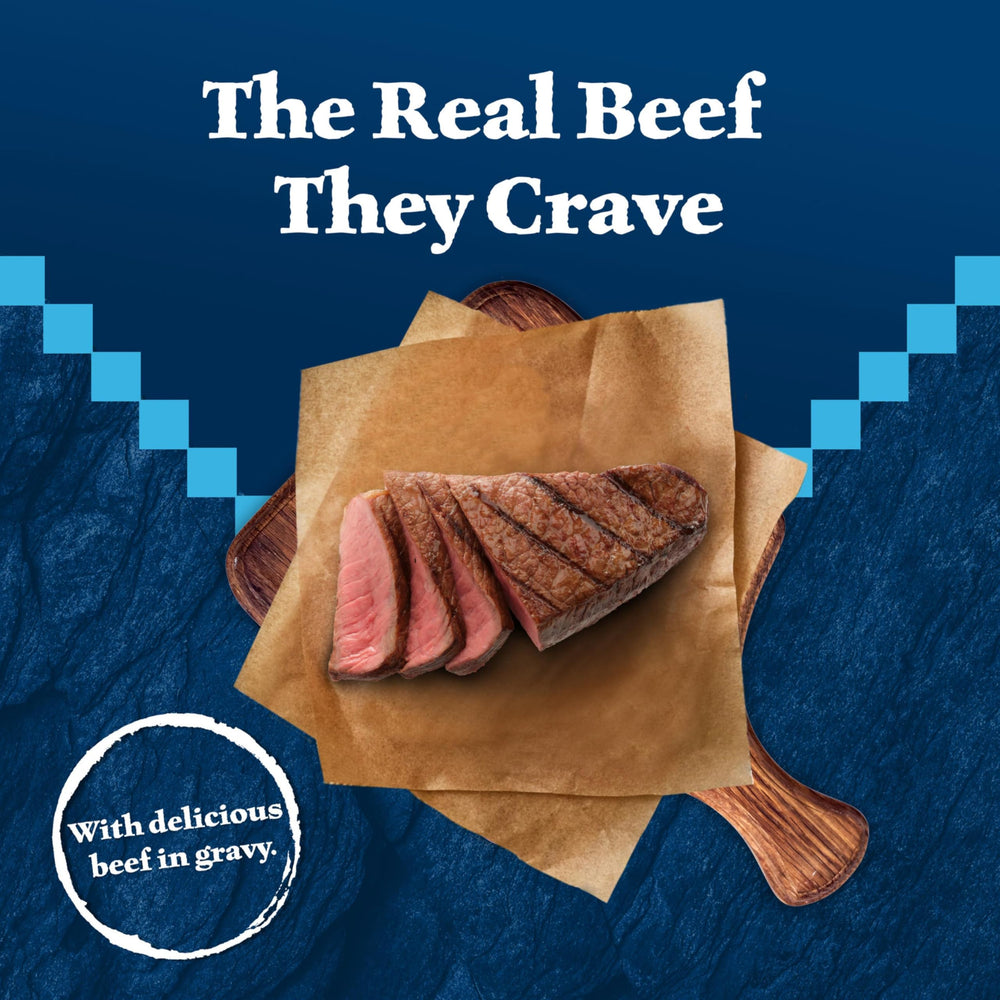 Blue Buffalo Wilderness Wolf Creek Stew label highlights grain-free beef recipe for active dogs