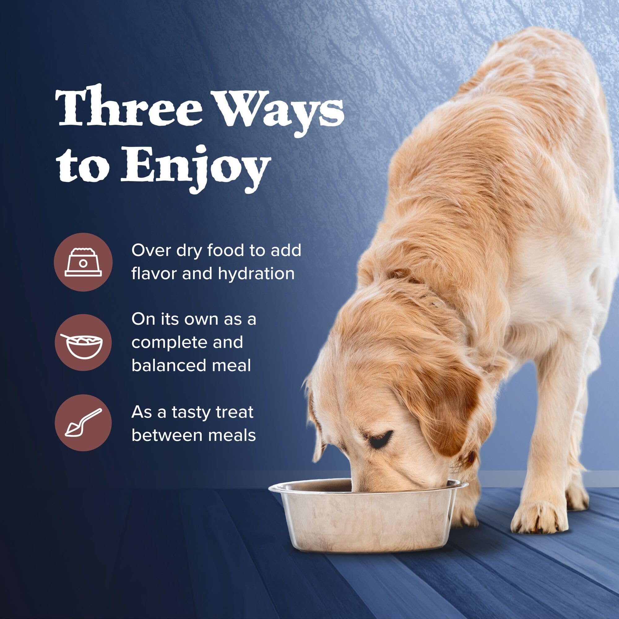Blue Buffalo Wilderness Wolf Creek Stew serving suggestion shows complete meal or mix option.