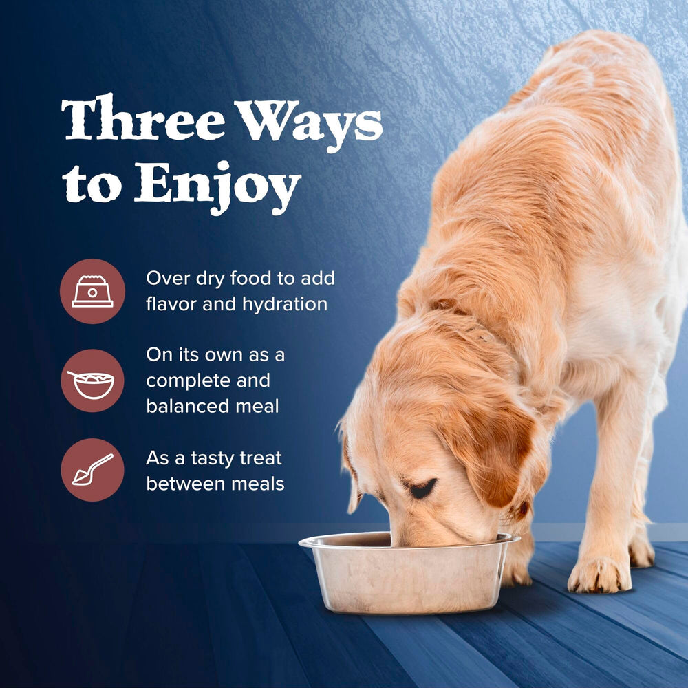 Blue Buffalo Wilderness Wolf Creek Stew serving suggestion shows complete meal or mix option.