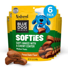 Blue Dog Bakery Softies peanut butter square, easy-to-chew treat for dogs.