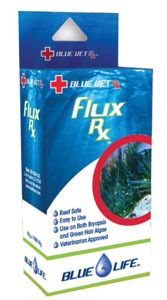 Blue Life Reef Flux 7000MG bottle for aquariums supports safe dosing for ornamental fish setups.