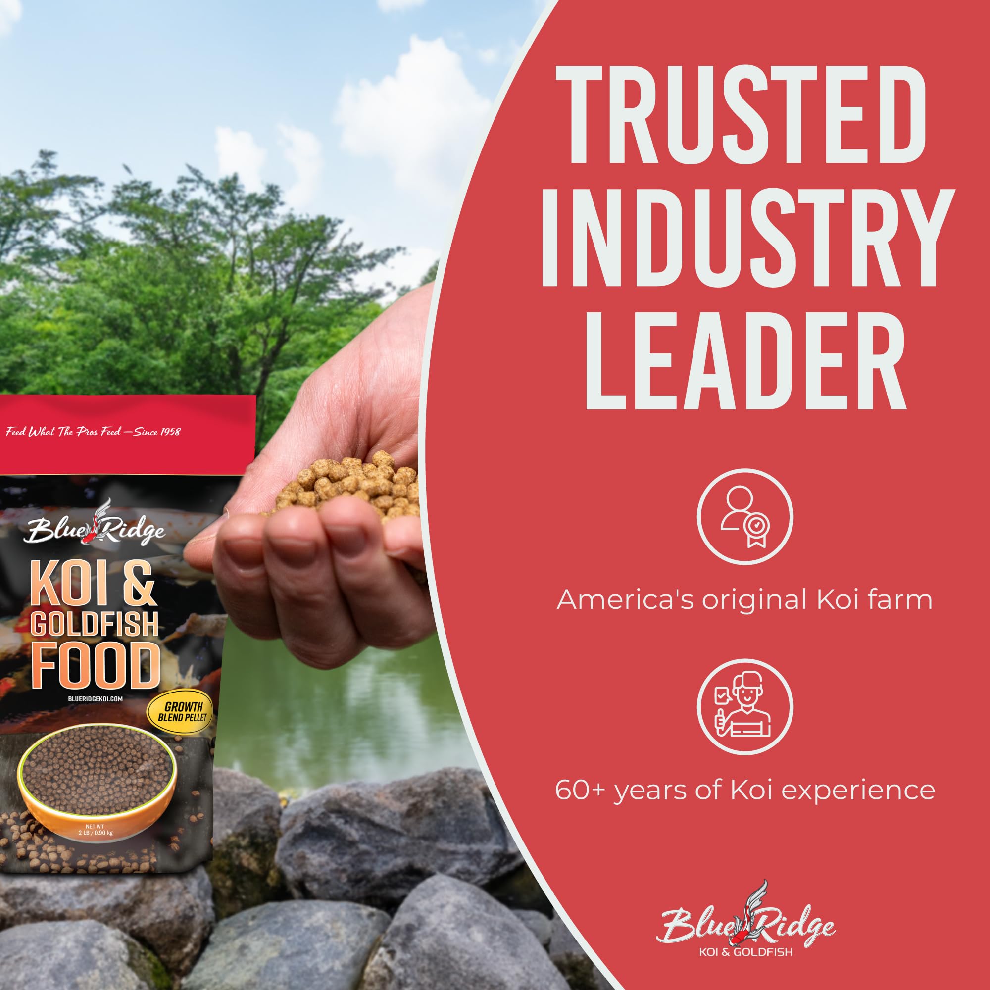 Blue Ridge Easy-digest floating pellets reducing waste in the pond