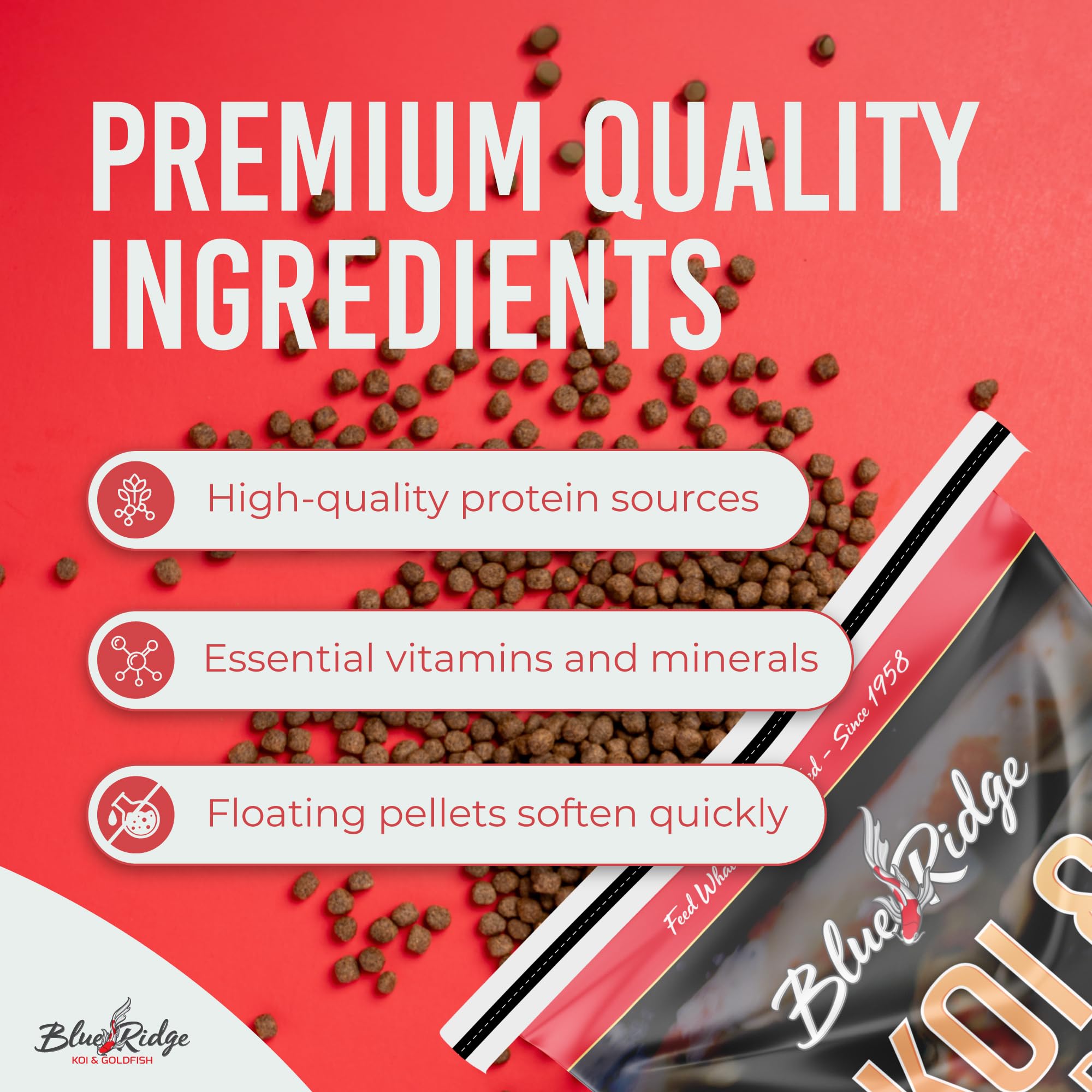 Blue Ridge Goldfish Food floating pellets ideal for small goldfish